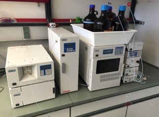 We use a high performance liquid chromatography (HPLC) system with a diode array detector for the quantification of phytochemicals.
